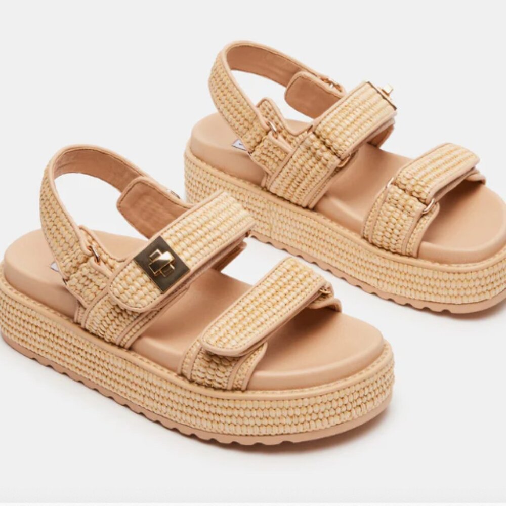 Steve Madden  BIGMONIA Natural Raffia Platform Sandals